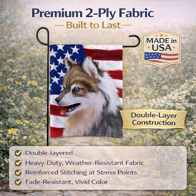 Caroline's Treasures CK6390GF Alaskan Klee Kai American Flag Garden Flag Mailbox Flag Decorative Yard Flag Banner Outside Patio Artwork Yard Flower Beds, Garden Size, Multicolor