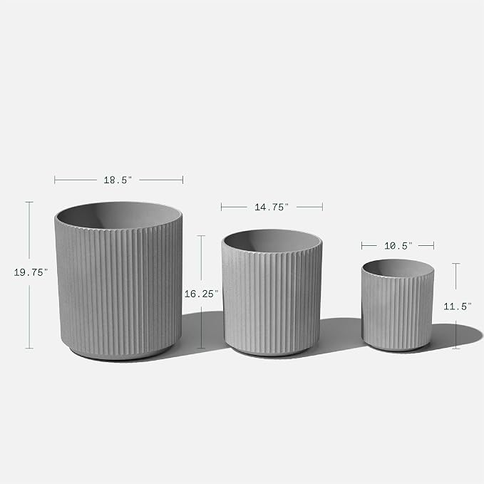 Veradek Demi Round Gray Plastic Planter Bundle (12 in. 16 in. 20 in.) DMV-BUN-C
