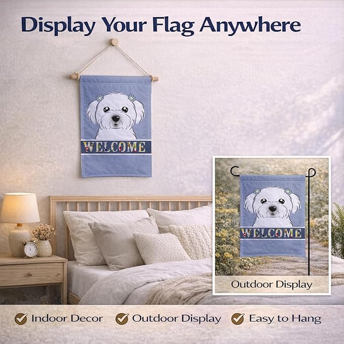 Caroline's Treasures BB1394GF Maltese Welcome Garden Flag, Blue Mailbox Flag Decorative Yard Flag Banner Outside Patio Artwork Yard Flower Beds, Garden Size, Multicolor