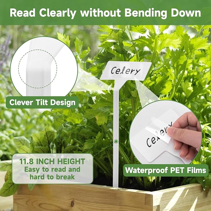 KINGLAKE Outdoor Large Plant Labels with PET Films - 50 Pcs Waterproof Tall Plastic Plant Tags Nursery Garden Labels 11.8" Plants Markers Name Tags for Outdoor Garden Vegetable with Permanent Pen
