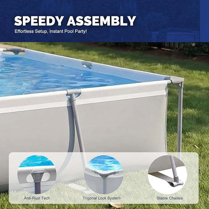 DIMAR GARDEN Above Ground Swimming Pool with Filter Pump, Outdoor Rectangular Steel Frame Swimming Pool for Kids Adults,10ft x 6.8ft x 25.6in