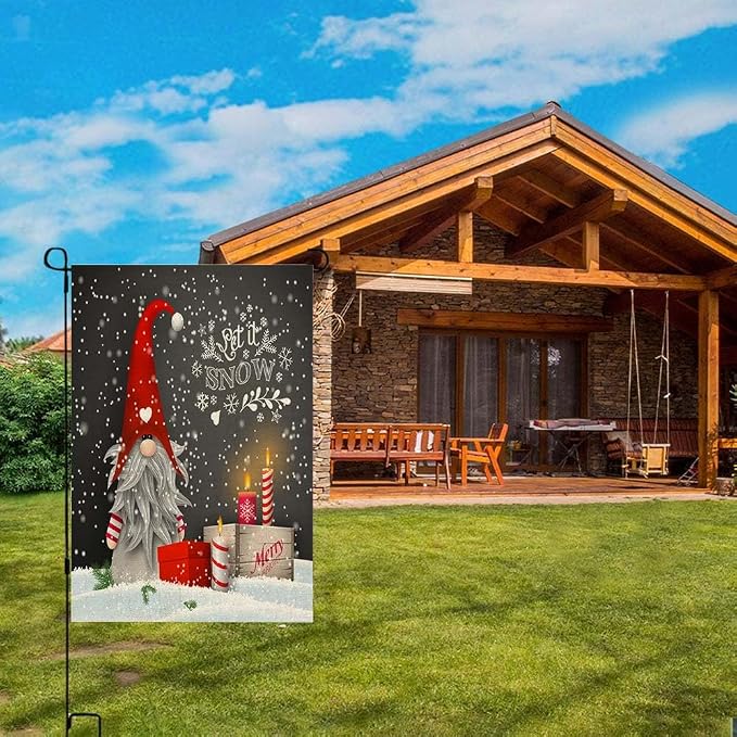 EMMTEEY Let It Snow Garden Flag Cute Gnome Let It Snow Burlap Garden Flags 12.5X18 Small Yard Flags Double Sided Winter Garden Flag Garden Flags for Outside for Winter Christmas Decoration