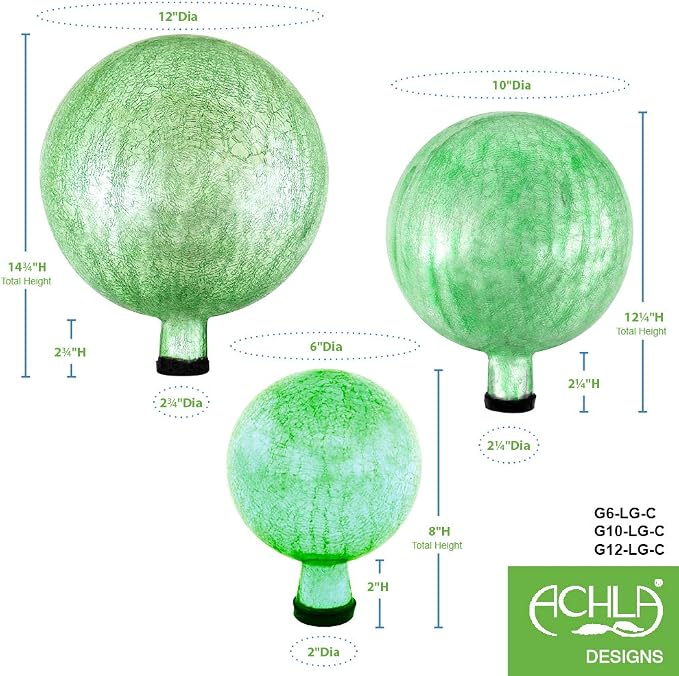Achla Designs G6-LG-C, Light Green 6-Inch Crackle Gazing Globe Ball, 6