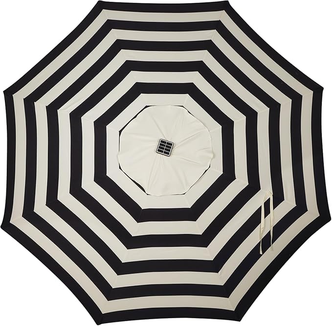 Blissun 9 ft Solar Umbrella, Patio Umbrella with 32 LED Lights, Table Market Umbrella, Outdoor Umbrella for Garden, Deck, Backyard, Black & Beige