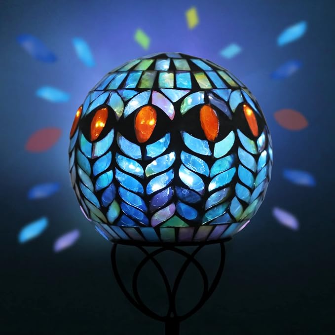 VCUTEKA Decorative Solar Garden Lights, 6" Mosaic Globe Outdoor Stake | Mosaic Glass Design with Solar Light, Weather Resistant, Auto On/Off and Metal Stake Design For Lawn and Patio, Red & Blue