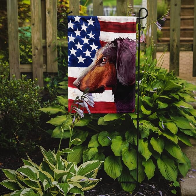 Caroline's Treasures CK6621GF Montenegrin Mountain Hound American Flag Garden Flag Mailbox Flag Decorative Yard Flag Banner Outside Patio Artwork Yard Flower Beds, Garden Size, Multicolor