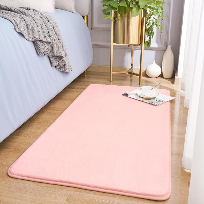 Amearea Modern Washable Runner Rugs, 2x4 Feet Pink Bedroom Runner Rug | Small Area Rugs for Bedroom Living Room, Non Slip Memory Foam Rug for Hallway Entryway Kids Boys Girls Room Laundry Room