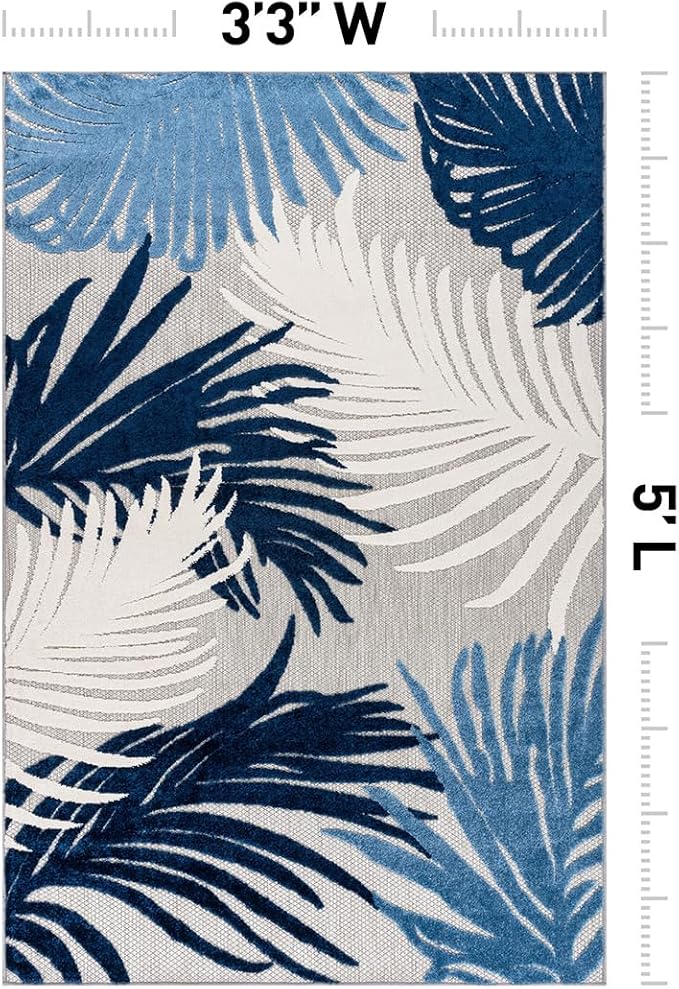 Rugshop Lucca Contemporary Floral Indoor/Outdoor Area Rug 3'3"x5' Navy