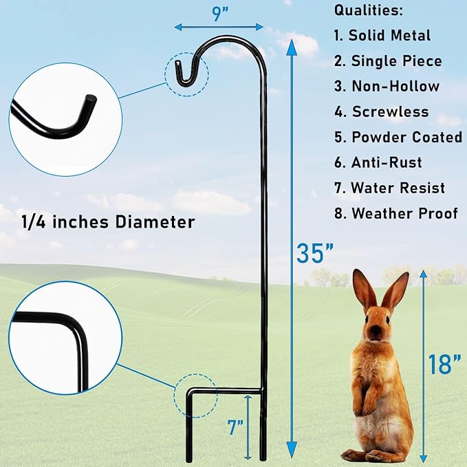 Ashman Shepherd's Hooks 35 Inch (24 Per Pack), Black, Made of Premium Metal for Hanging Solar Lights, Bird Feeders, Mason Jars, Christmas Lights, Lanterns, Garden Stakes and Wedding Décor.