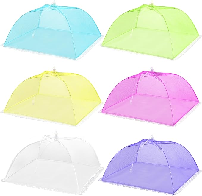 HBlife 6 Pack Colored Pop-Up Mesh Food Cover Tent for Outside,17 Inches Reusable and Collapsible Outdoor Food Covers Net for Party Picnic, BBQ, Camping, Gardening