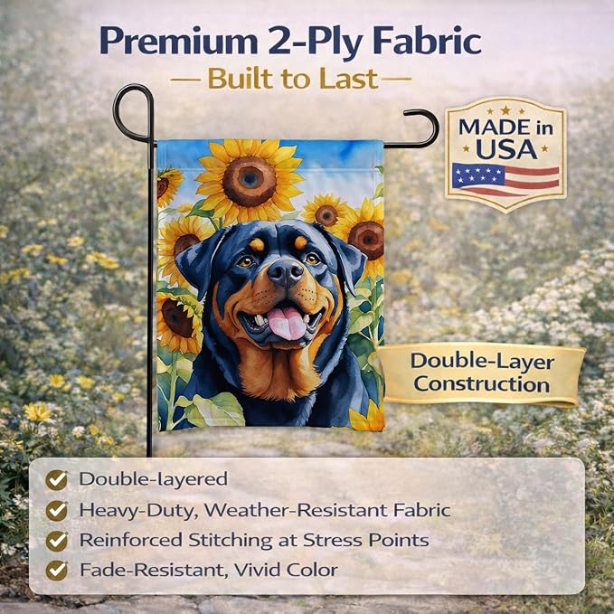 Caroline's Treasures DAC6150GF Rottweiler in Sunflowers Garden Flag Mailbox Flag Decorative Yard Flag Banner Outside Patio Artwork Yard Flower Beds, Garden Size, Multicolor