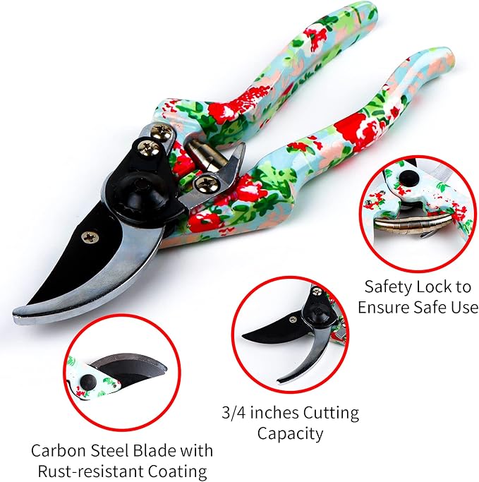 Womens Gardening Gifts Set - Floral Gardening Tools with Tote Bag - Gifts for Mom, Girlfriend or Women - Birthday, Christmas (Blue)