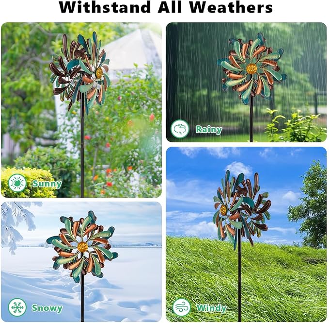 Stargarden Wind Spinners Outdoor, 13.2" Dia Metal Wind Spinner | Decorative Windmill with Stake for Yard Garden Lawn