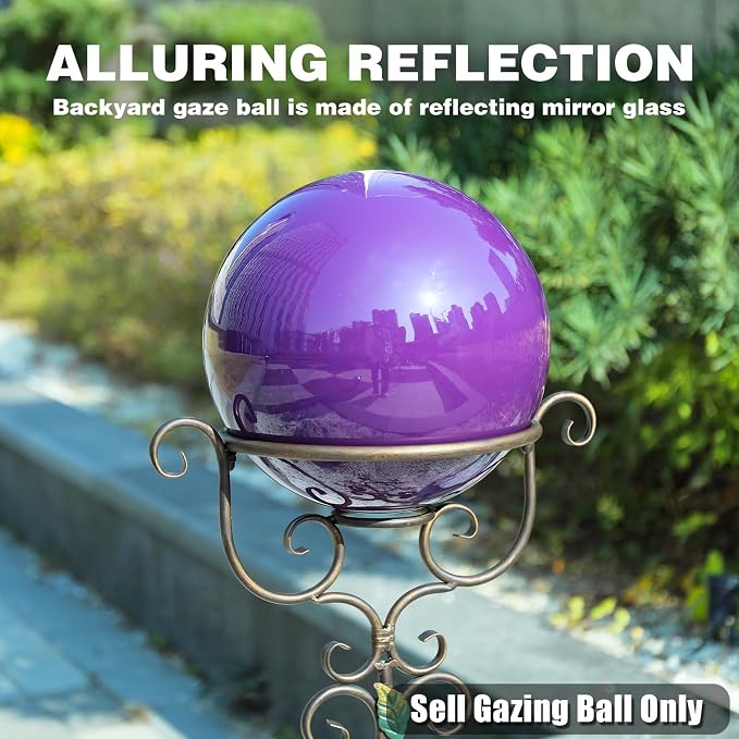 VCUTEKA Gazing Ball, 10" Stainless Steel Purple Garden Globes Outdoor Decor | Reflective stainless steel gazing ball with purple mirror finish that creates striking focal point Lawn indoors or outdoors