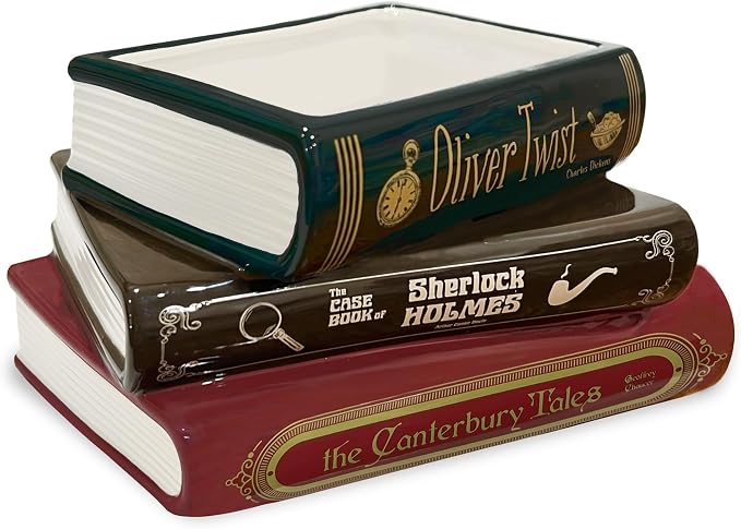 Steel Mill & Co Original Small Book-Shaped Decorative Planter, Ceramic Planter for Home Decor, Bookshelf Decor, or Father's Day (Oliver Twist/Sherlock Holmes/The Canterbury Tales)