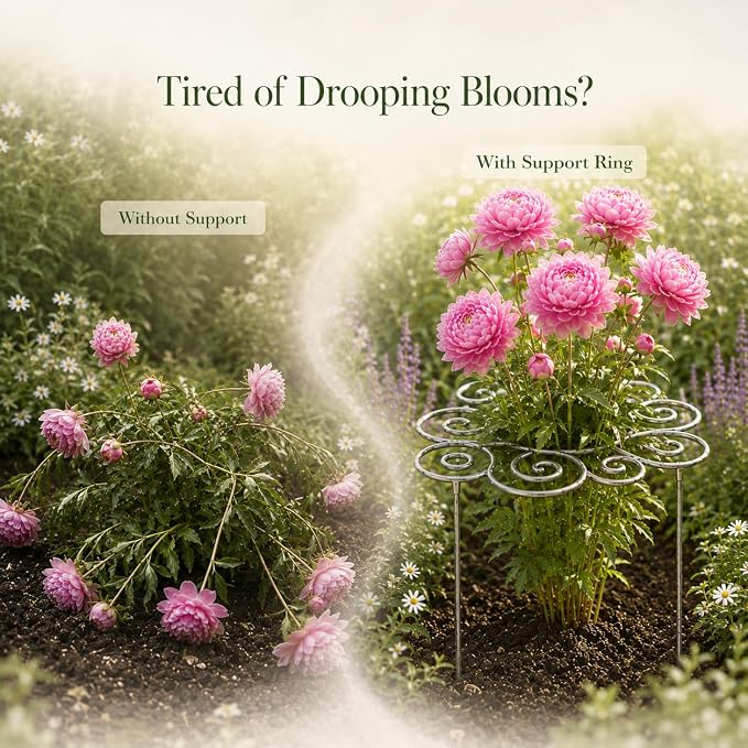 Metal Plant Support Ring for Garden, Peony Cages and Supports, Grow-Through Peony Cages Ring Supports for Natural Upright Flower Growth, Plant Rings for Outdoor Plants Indoor Pots (Small（10.83*10.83）)
