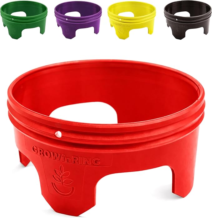7 inch solid Planting Grow Rings | 24 Pack Red | One-Piece Design for Deep Root Watering Veggies, Herbs & Flowers | Mulch & Soil Barrier | Deter Slugs and Cutworms | Heavy Duty | Made in USA