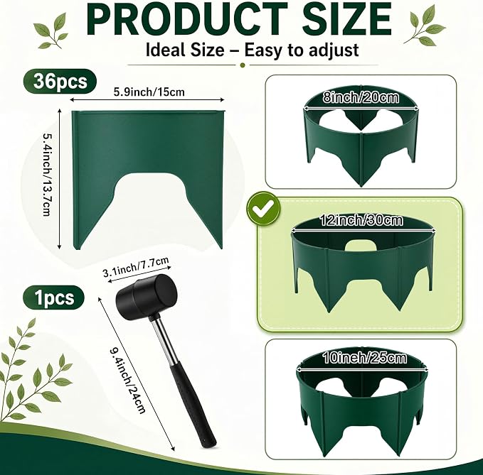 Ripeng 6 Pack 8-12 Inch Planting Grow Rings for Outdoor Plants Green Adjustable Planting Ring Interlocking Garden Ring with Rubber Mallet to Separate Rock Pest for Deep Watering Veggies Herbs Flowers