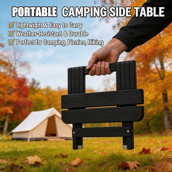 Folding Outdoor Side Table,Small HDPE Patio Table,All-Weather Compact Portable End Table for Patio,Porch,Pool,Black,11.8" D x 15.7" W x 15.7" H