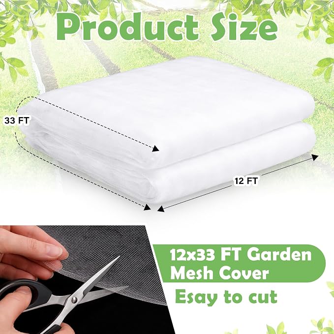 1 Pcs Garden Insect Netting for Raised Beds Extra Large Fruits Tree Netting Pest Barrier White Ultra Fine Mesh Row Bed Covers Net for Vegetable Fruit Protection from Insect Bird(12 x 33 Ft)