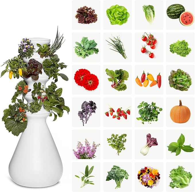Farmstand Starter Kit + 24 Seedling Credit | Medium Hydroponic Growing System Kit | Self-Watering Outdoor Vertical Garden Planter Tower | 4ft 10in | Made in USA