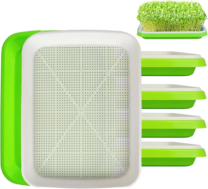 Seed Sprouting Tray, 5 Packs Microgreens Growing Trays Big Capacity Sprouts Growing Kit Soil-Free Sprouter Tray for Sprouting Seeds, Beans, Wheatgrass