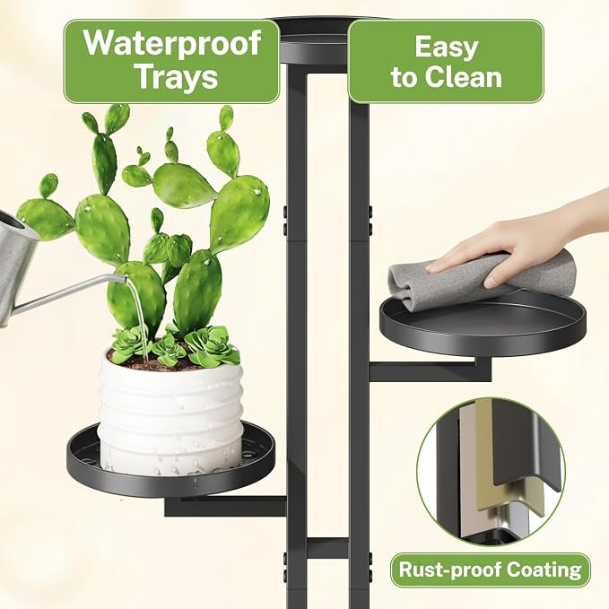 iDavosic.ly 3 Tier Plant Stand Indoor Outdoor, Tiered Corner Multiple Flower Pot Holder Shelf, Metal 28 Inch Tall Display Rack for Patio Porch Living Room Garden Balcony Bedroom, Black