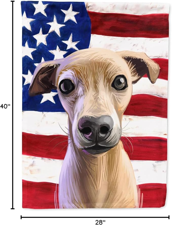 Caroline's Treasures CK6576CHF Italian Greyhound American Flag House Flag Large Porch Sleeve Pole Decorative Outside Yard Banner Artwork Wall Hanging, Polyester, House Size, Multicolor