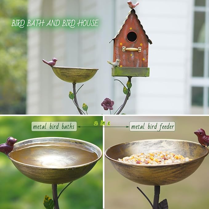 HLQMFHT 56" H Bird Baths for Outdoors,Metal Bird Bath,Birdhouse Garden Stakes,Birdhouses for Outdoors,Garden Yard Decor
