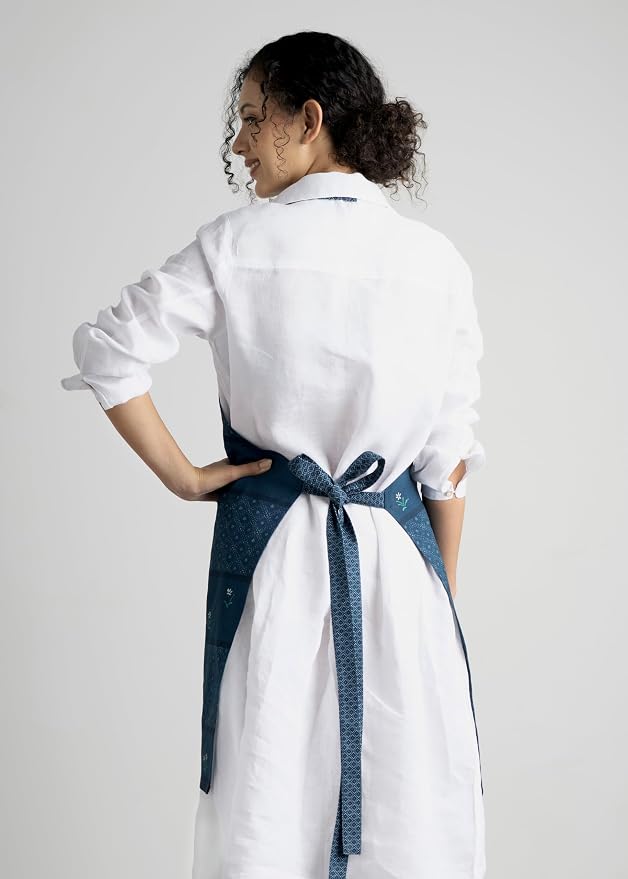 Maison d' Hermine Aprons for women with Pocket 100% Cotton (27.50"x31.50") | Adjustable Neck Strap & long ties Apron Men Chef Wedding Cooking Gardening Server Maid