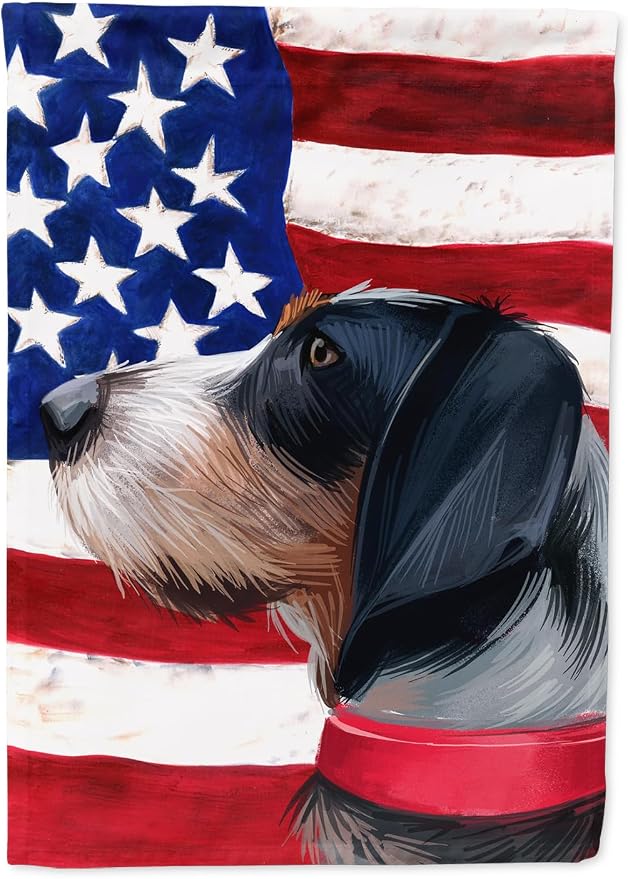 Caroline's Treasures CK6551GF Griffon Bleu de Gascogne American Flag Garden Flag Mailbox Flag Decorative Yard Flag Banner Outside Patio Artwork Yard Flower Beds, Garden Size, Multicolor