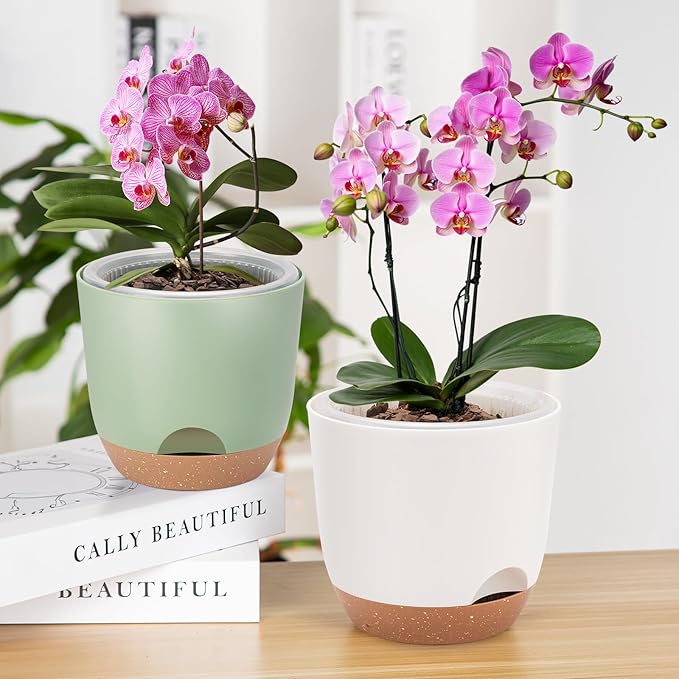 5Packs 7.2 Inch Self Watering Orchid Pots for Indoor Plants,Macetas para Orqudeas,Flower Pots for Indoor Plants with Holes（White）