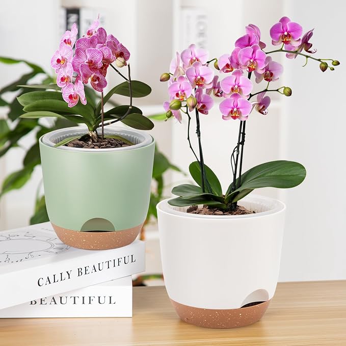 3Packs 7.2 Inch Self Watering Orchid Pots for Indoor Plants,Macetas para Orqudeas,Flower Pots for Indoor Plants with Holes（White）