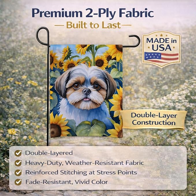 Caroline's Treasures DAC6162GF Shih Tzu in Sunflowers Garden Flag Mailbox Flag Decorative Yard Flag Banner Outside Patio Artwork Yard Flower Beds, Garden Size, Multicolor