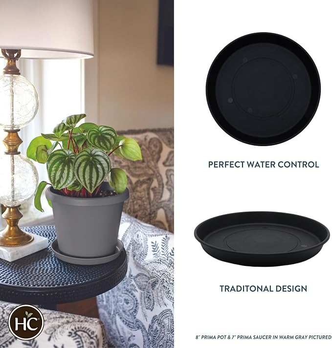 The HC Companies Round Prisma Flower Pot Saucers - Plastic Plant Saucer for Outdoors & Indoors - Traditional Plant Pot Trays for Water Drainage -Durable Plant Tray (7-inch Black, Pack of 1)