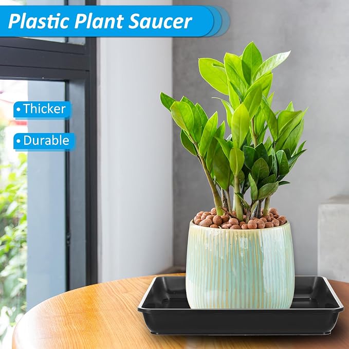 PATIKIL Plant Saucer Tray, 10 Pack 11 Inch Plastic Square Plant Saucer Flower Planter Drip Tray for Indoors Outdoors Patio Balcony, Black