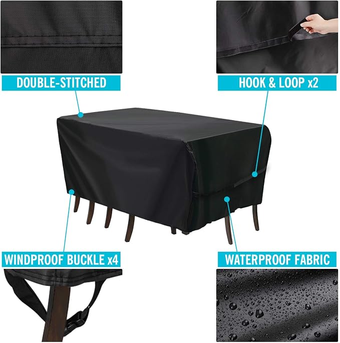 Velway Patio Furniture Cover Outdoor, Waterproof Rectangular Patio Table Chair Sofa Set Cover, 78”Lx63”Wx27”H, All Weather Oxford Tear-Resistant Material with Zipper Carrying Bag Windproof Buckles