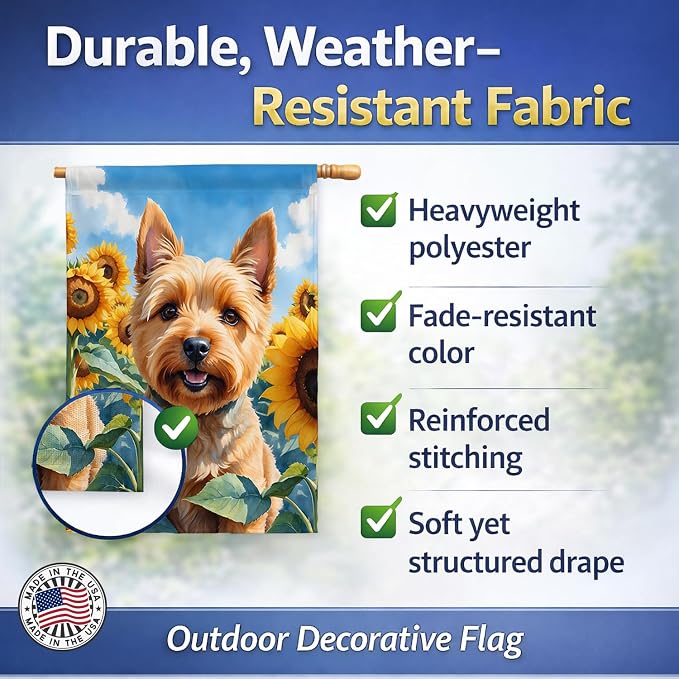 Caroline's Treasures DAC6127CHF Norwich Terrier in Sunflowers House Flag Large Porch Sleeve Pole Decorative Outside Yard Banner Artwork Wall Hanging, Polyester, House Size, Multicolor