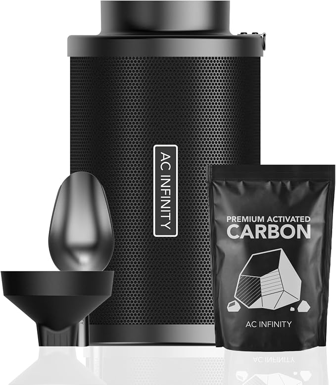 AC Infinity Refillable Carbon Filter Kit 6” with Additional Refill. | Odor Removal Air Scrubber For 6" Inline Fan and Ducting, Reusable Charcoal Filter for Grow Tent Grow Room Hydroponics