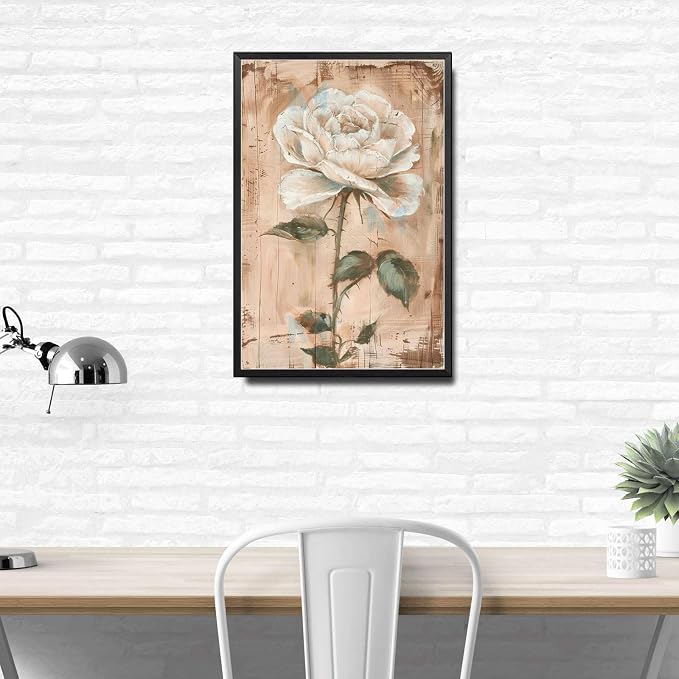 Metal Sign Tin Sign Vintage Wall Art Shabby Chic Rose Tin Sign for Antique Paint Effect White Rose Admirers and Distressed Wood Panels Home Decor for Restaurant 8×12 Inches with Metal Frame