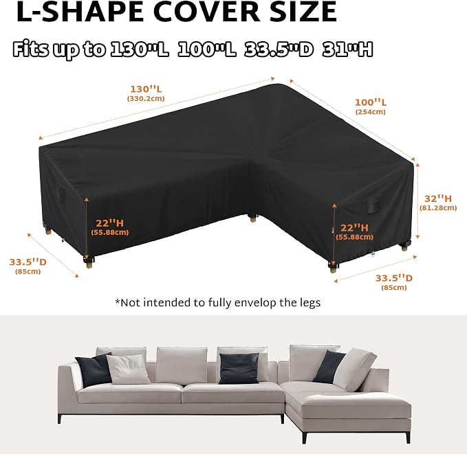 iBirdie Outdoor Patio Furniture Cover fit 130" x 100", 128" x 99", 126" x 98" L-Shaped Sectional Sofa, Waterproof Weatherproof Heavy Duty 600D Garden Cover for Outside L Shape Couch