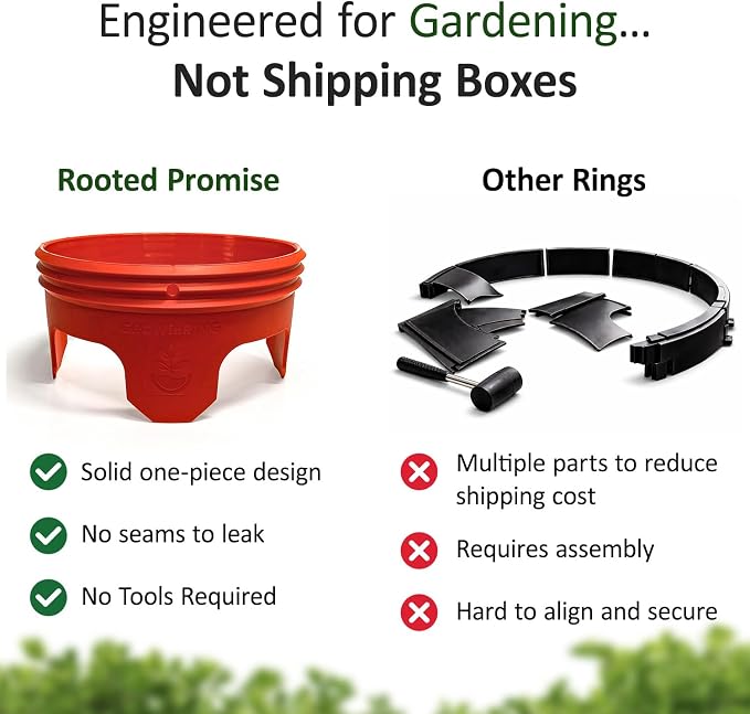 7 inch Solid Planting Grow Rings | 6 Pack Red | One-Piece Design for Deep Root Watering Veggies, Herbs & Flowers | Mulch & Soil Barrier | Deter Slugs and Cutworms | Heavy Duty | Made in USA