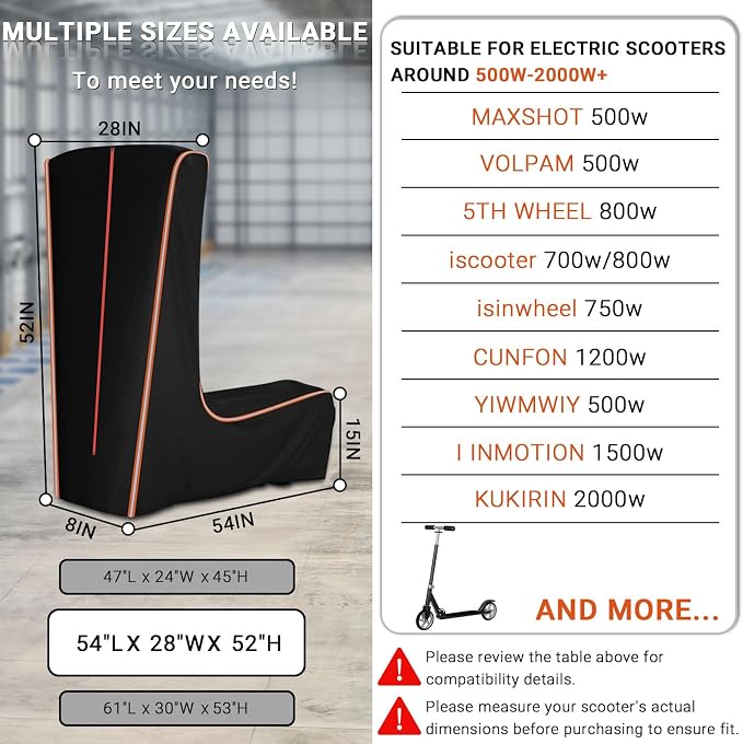 Electric Scooter Cover, 360° Full Coverage, 54" L x 28" W x 52" H | Universal Outdoor Waterproof E-Scooter Storage Cover, Dustproof Sun Protection, Fit 500W to 2000W E-Scooters, All Season