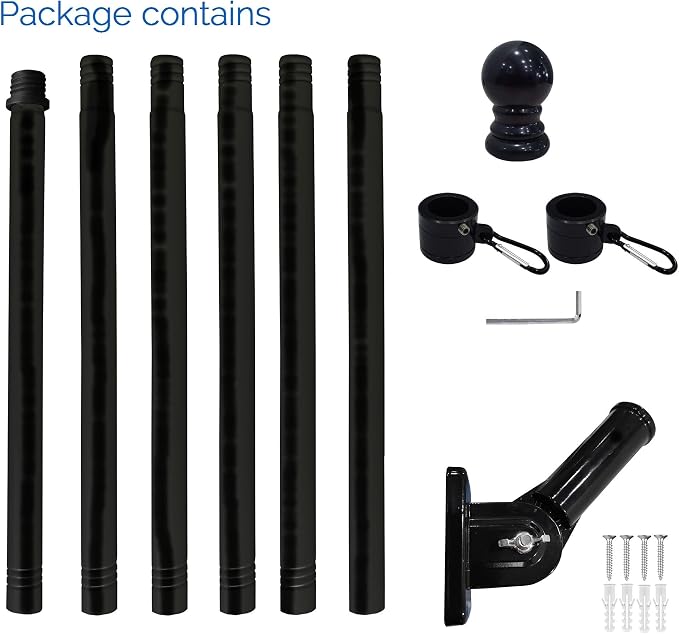 MTB Garden 6ft Black Steel Flag Pole and Holder, 1 inch Flag Pole for Outside House Porch Flagpole Mount