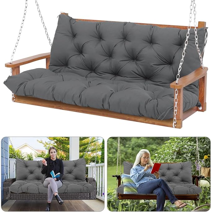 Porch Swing Cushions Waterproof Outdoor Swing Cushions 2-3 Seater Thicken 5" Dark Gray Patio Swing Cushion with Backrest 70 ×40" Swing Replacement Cushion for Outdoor Furniture
