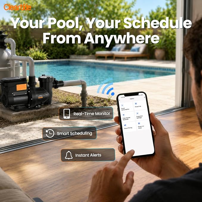 Cleartide 2 HP Smart Variable Speed Pool Pump, 9774GPH, 220-240V AC | In-Ground/Above Ground Swimming Pool Pump With Smart APP Control, Energy Saving and Ultra Quiet