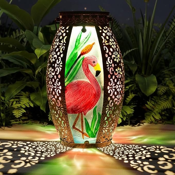 STARSOUL Solar Lantern Outdoor Waterproof, Hanging Solar Lantern for Patio Garden Yard Decor, Flamingo Garden Decor, Flamingo Gift for Women