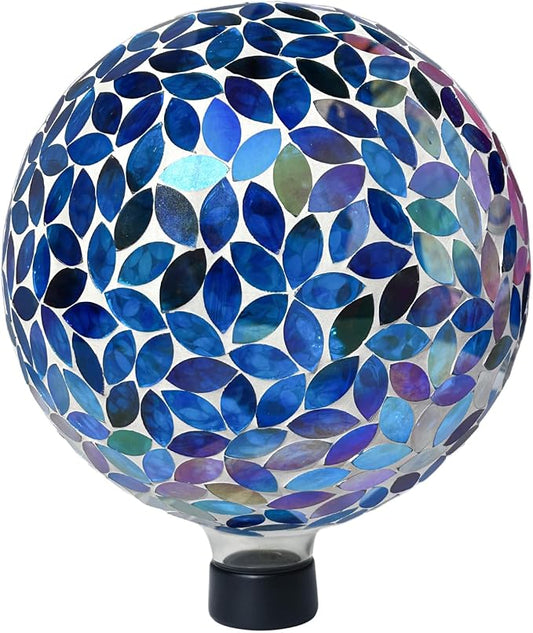Lily's Home Colorful Mosaic Glass Gazing Ball, Designed with a Stunning Holographic Petal Mosaic Pattern to Bring Color to Any Home and Garden, Blue (10" Diameter)