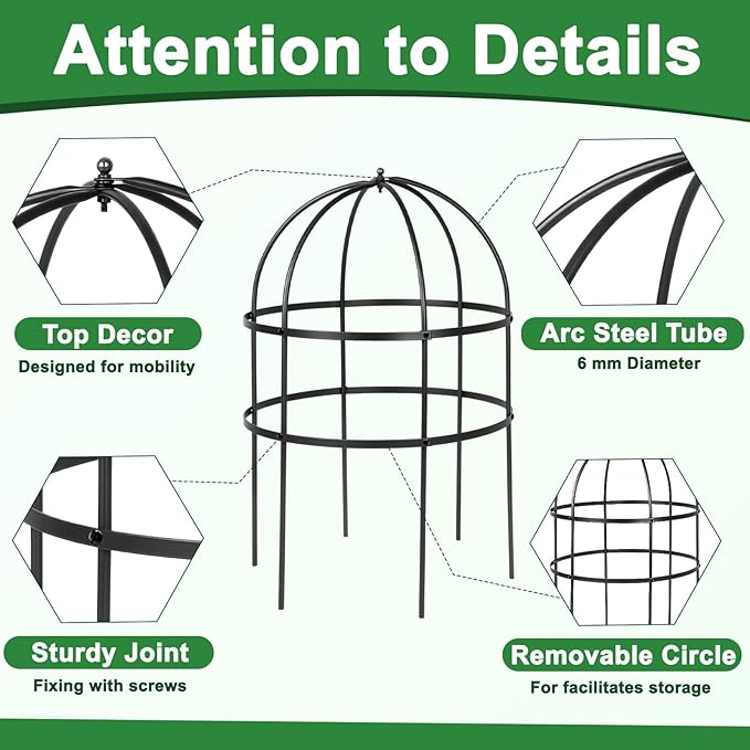 4 Pcs Jardin Bird Cage Plant Support 24" H Large Sturdy Grow-Through Flower Support Peony Cage Climbing Plant Support Trellis Sculptural Garden Decor for Perennial Flowers (Black)