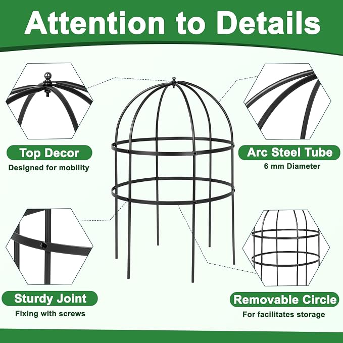 1 Pcs Jardin Bird Cage Plant Support 24" H Large Sturdy Grow-Through Flower Support Peony Cage Climbing Plant Support Trellis Sculptural Garden Decor for Perennial Flowers (Black)